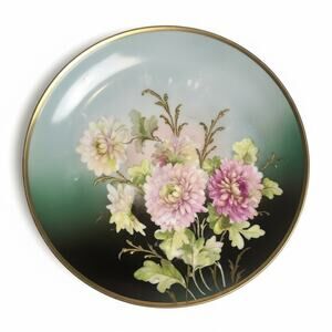 Antique Three Crown China Germany Floral Cabinet Plate Gold Trim Mums 8.5”